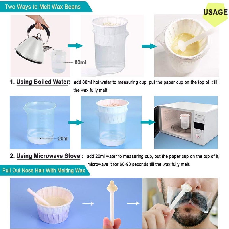 Oakeer Nose Wax Kit - 40 Sticks, Hair Remover for Men & Women, Ears & Nose, with 20 Paper Cups & 100g Wax - Image 4